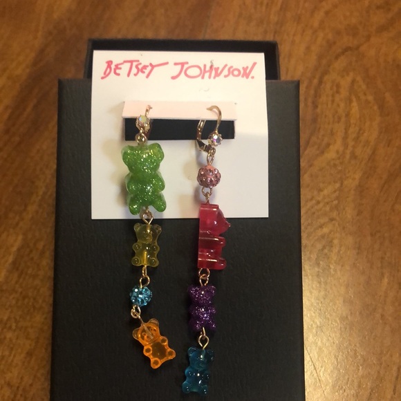 NWT Betsey Johnson Sparkly Rhinestone Glittery Gummy Bear 🐻 Earrings - Picture 8 of 17